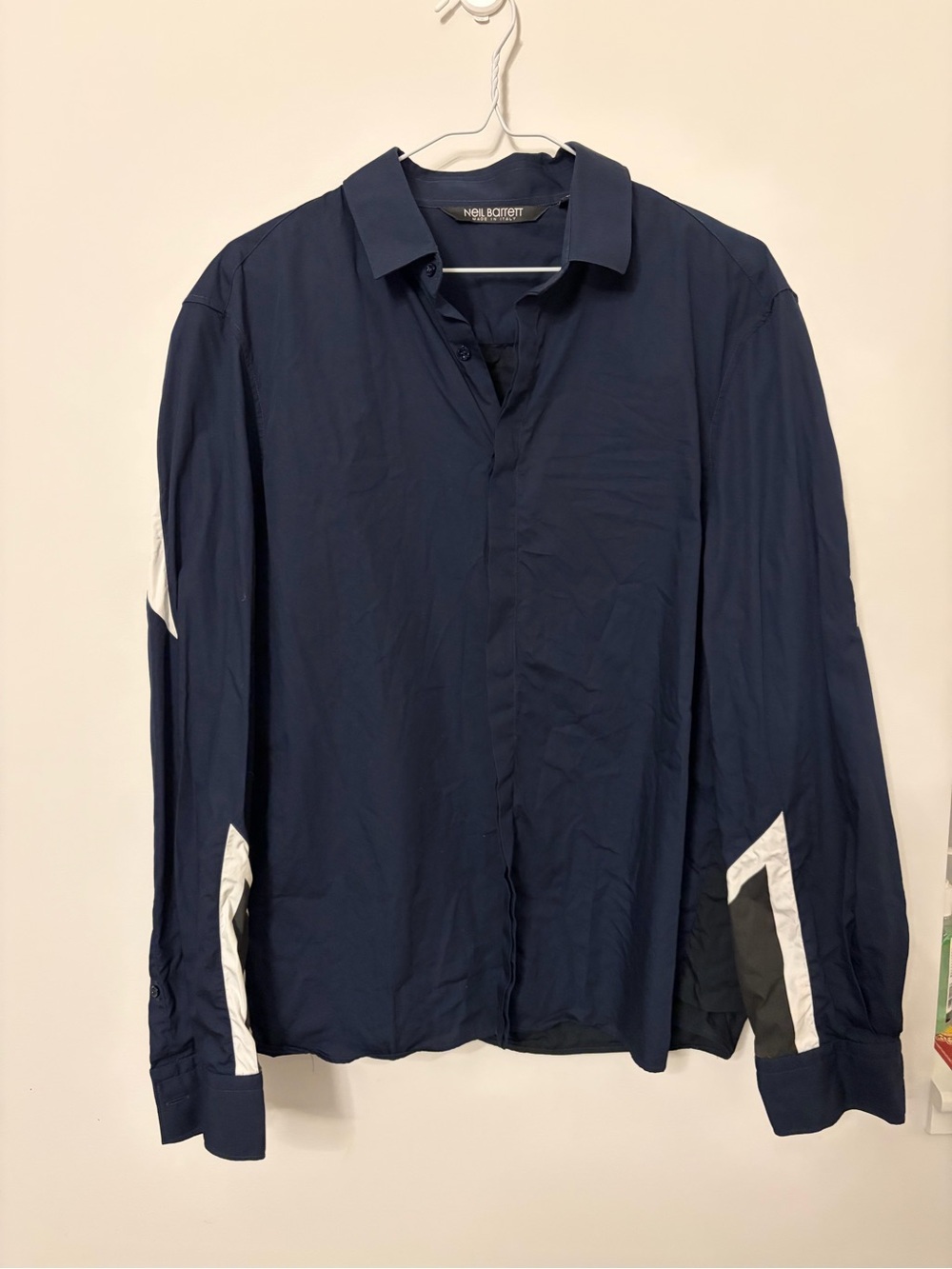 Neil Barrett Dark Blue Button-Up Shirt with Black Label